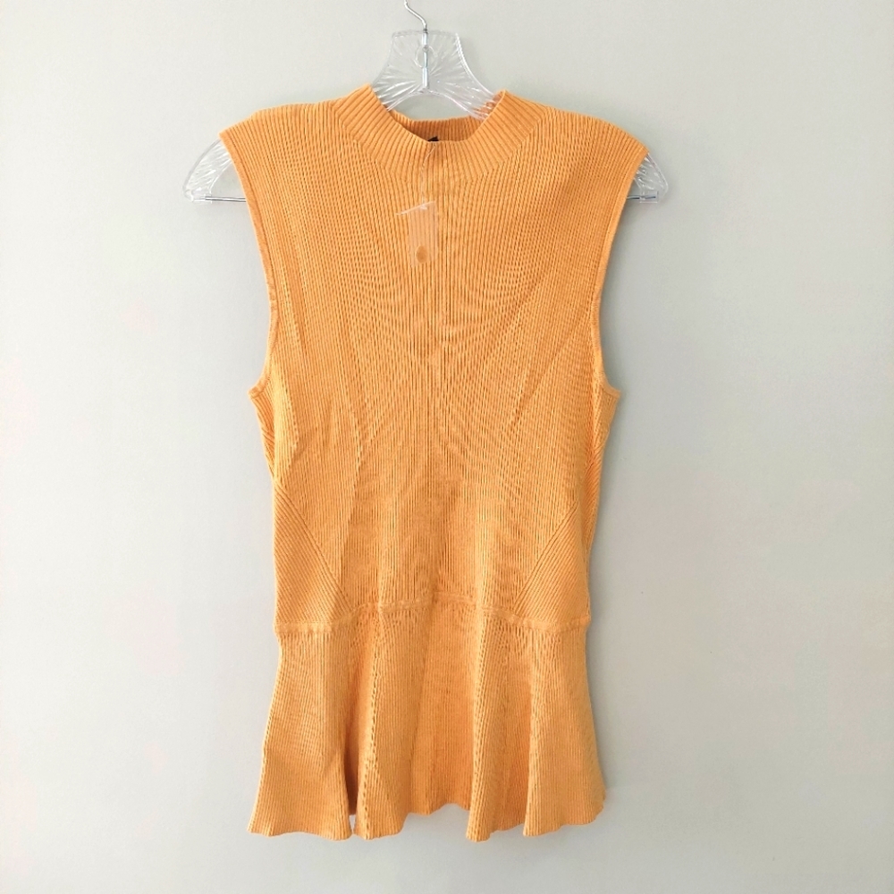 Chadwicks knit blouse Medium Tall gold yellow sleeveless peplum high neck